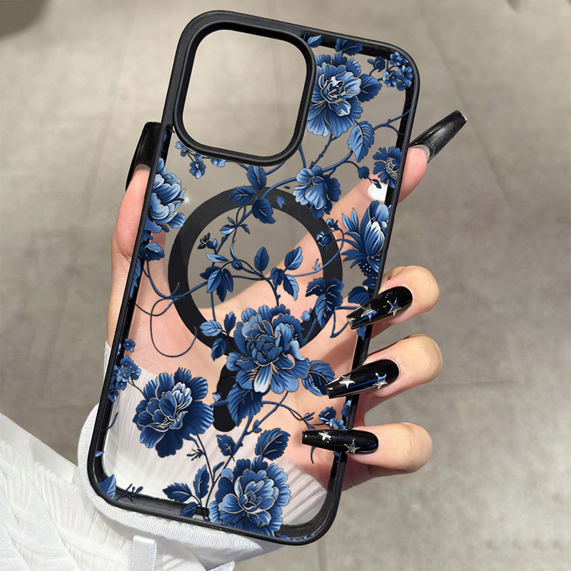 Phone Cases Luxury - Casing Ponsel Magnetik Motif Bunga Biru