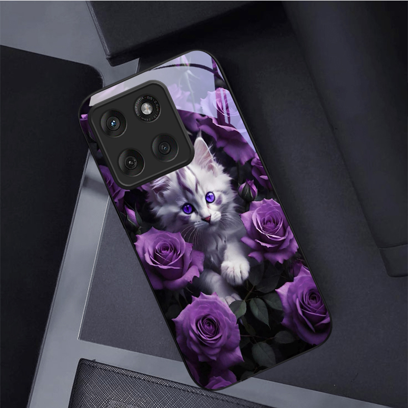 Phone Cases For Motorola - Casing Ponsel Kaca Hitam Motif Mawar