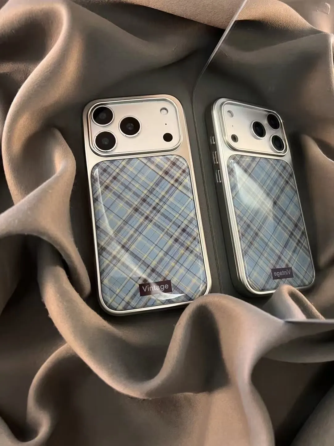 Phone Cases Japanese - Casing Ponsel Fashion Retro Kotak-kotak Biru